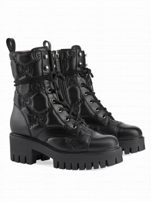 Gucci Women's GG Matelasse Lace-Up Boot 718386 Black
