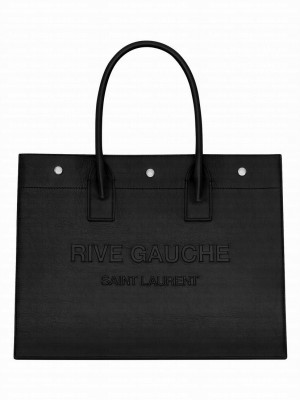 Saint Laurent Rive Gauche Small Tote Bag In Smooth Leather Black