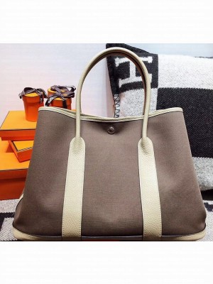 Hermes Canvas Garden Party 36 Bag Tan/White