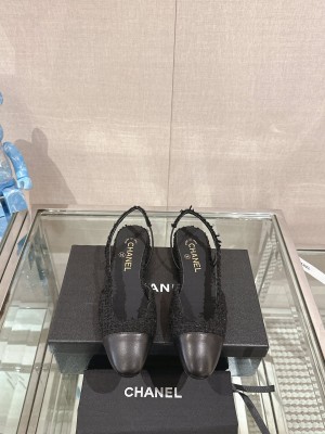 Chanel Slingbacks Tweed Ballerinas Flat Black 2