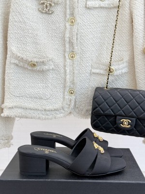 Chanel Grosgrain slides sandals with cc logo black