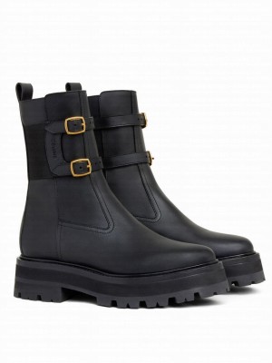 Celine Women's Bulky Buckled Medium Boot In Calfskin Black