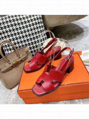 Hermes Elbe 6cm Sandals Burgundy