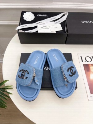 Chanel Canvas Pillow Slides Sandal with Zip Pouch Blue  2025