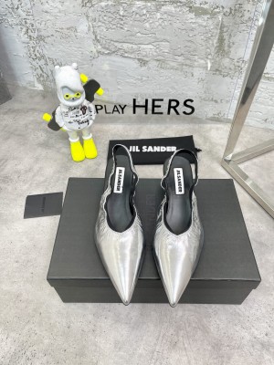 JIL SANDER Lambskin Slingback Silver Sandals