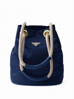 Prada Mariner Recycled Nylon Small Bucket Bag Dark Blue