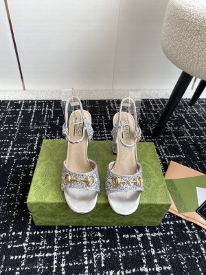 Gucci women's Horsebit 5.5cm/9.5cm Platform Silver Glitter sandals