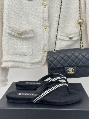 Chanel Thongs Velet & Strass Black & Silver 2025