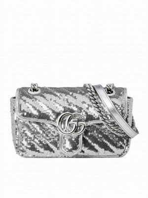 Gucci GG Marmont mini sequin shoulder bag Silver