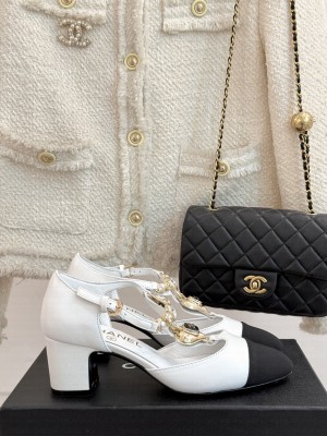 Chanel Calfskin Mary Janes Pumps 5.5cm with Heart Stones Charm White 2025 