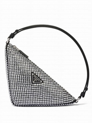 Prada Crystal-studded Satin Pouch 1NQ044 Black