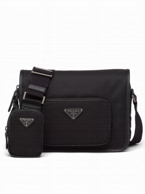 Prada Re-Nylon And Saffiano Leather Shoulder Bag Black