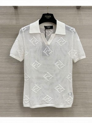 Fendi Women's FF Jacquard Polo Top White