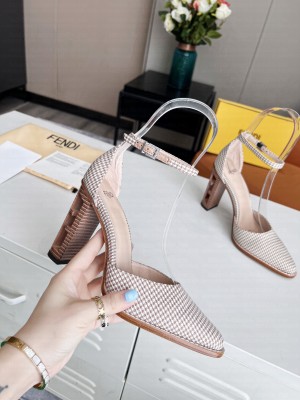 Fendi Fabric with Ankle Strap Pink Pumps 2022 Collection