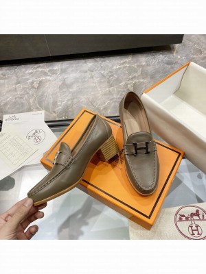 Hermes High heel loafer signature "H" Oil Green 2021 Collection