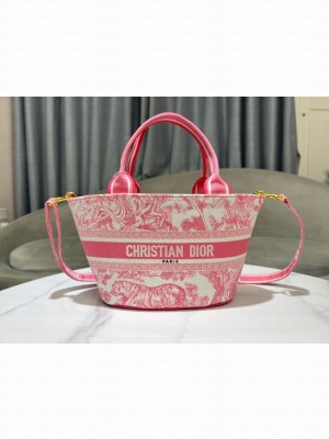 Dior HAT BASKET BAG Natural Multicolor Albero della Vita Embroider M1328CES rosr