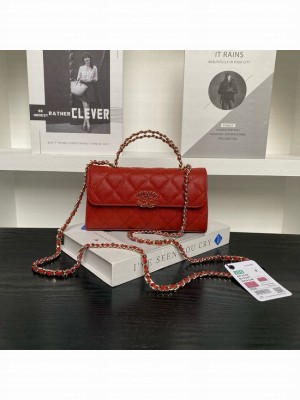 Chanel MINI FLAP BAG CLUTCH WITH CHAIN Gold-Tone Metal AP3238 red