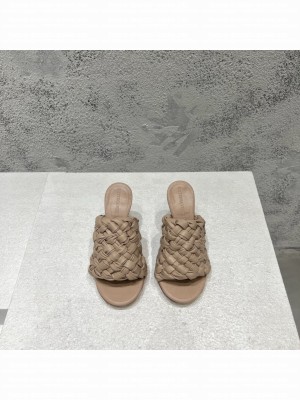 BOTTEGA VENETA Dot Wave 9cm Lambskin Intreccio pleated leather Mules Sandals Beige 2022 Collection