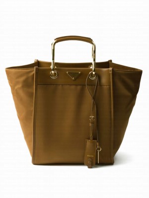 Prada Medium Re-Nylon And Leather Tote Bag Coffee