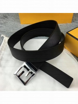 Fendi Reversible Calfskin Leather Belt with Silver FF Square Buckle 34mm 2019 Collection