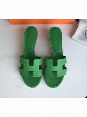 Hermes Heel 5cm Oasis Slipper Sandals in epsom Leather Vert Bengale
