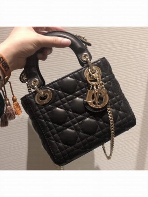 Lady Dior Mini Bag in Cannage with Chain Black/Gold