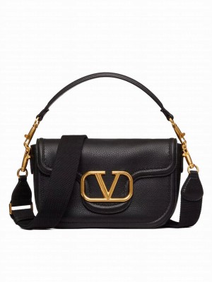 Valentino Garavani Alltime Grainy Calfskin Shoulder Bag Black