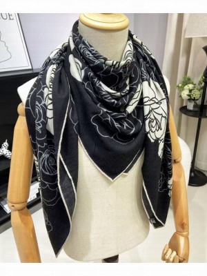 Chanel Women's Camellia Print Scarf Black