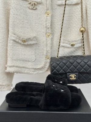Chanel Wool Slide Mules Black 2024