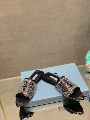 Prada TPU Flat with Crystal Studs Slipper 2022 Collection,Black