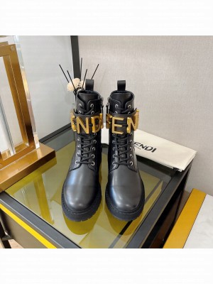 FENDI Fendigraphy Black leather biker boots