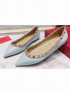 Valentino Rockstud Ballet Flats Ballerinas in Patent Leather Light Blue