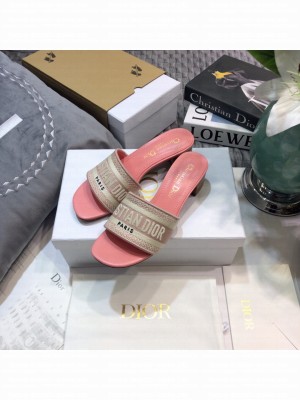 Dior Dway Heeled Slide Sandals 4cm in Cotton Embroidered 2023 Collection 03