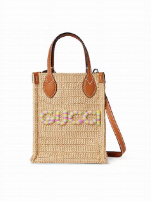 GUCCI SUPER MINI STRAW-EFFECT BAG 780083 Brown