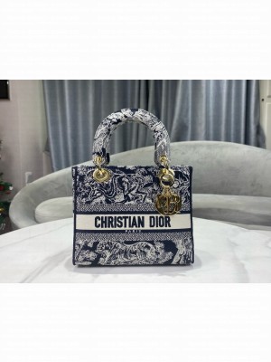 DIOR Medium Lady D-Lite Bag Toile de Jouy Embroidery M0565OTD blue