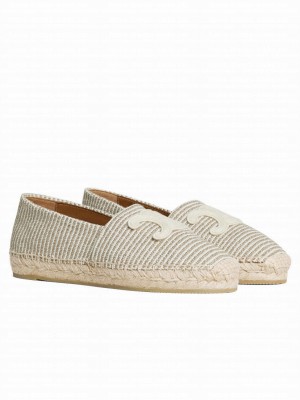 Celine Women's Les Espadrilles Celine With Triomphe Signature In Striped Canvas & Embroidered Patch Cream