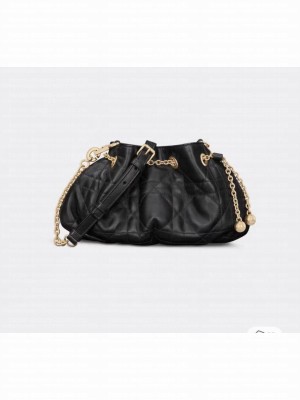 SMALL DIOR AMMI BAG Sand BLACK Supple Macrocannage Lambskin M22567F