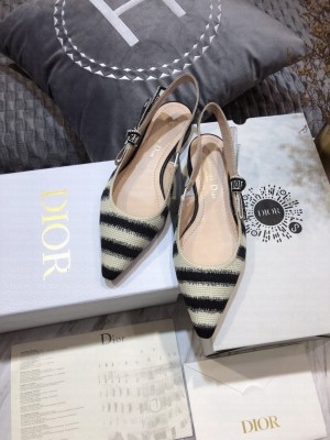 Dior J'Adior Slingback Ballerina Flat in Blue D-Stripes Embroidery 2021 Collection 