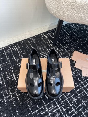 Miu Miu Leather T-Bar Loafer Black