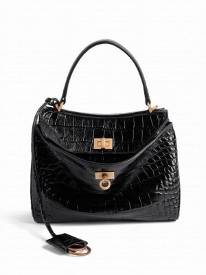 Balenciaga Rodeo Mini Handbag Crocodile Embossed Black