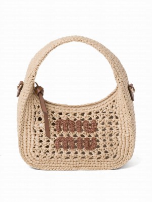 Miumiu Wander Woven Fabric Hobo Bag 5BC125 Apricot