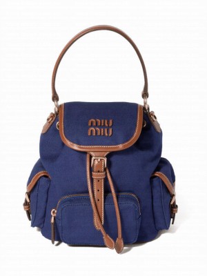 Miumiu Canvas And Leather Backpack 5BZ043 Blue