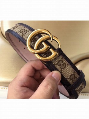 Gucci Width 3.5cm GG Canvas Belt with Double G Buckle Coffee