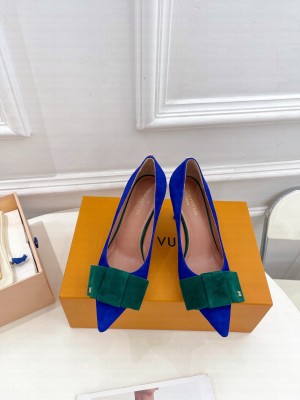 Louis Vuitton Blossom Pumps with Bow 6/8cm in Suede Blue/Green 2023