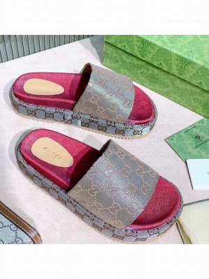 Gucci GG Canvas Platform Slide Sandal 573018 Grey 2021 Collection