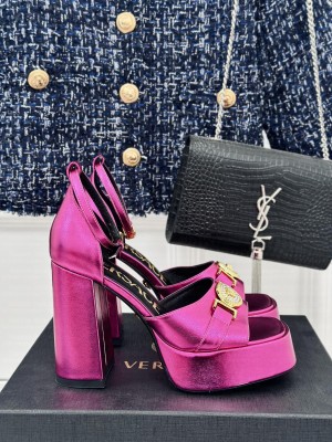 Versace Medusa '95 Metallic Leather High Heel Platform Sandals 12cm Purple 2024