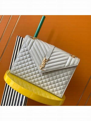 SAINT LAUREN ENVELOPE LARGE BAG IN MIX MATELASSE GRAIN DE POUDRE EMBOSSED LEATHER 600166 white