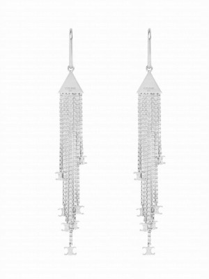 Celine Women's Triomphe Folk Fringe Earrings In Brass With Rhodium Finish Silver
