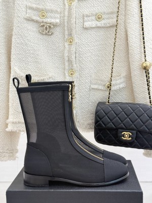 Chanel Mesh Flat Ankle Boots Black 2025