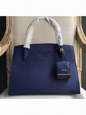 Prada Monochrome Top Handle Bag 1BA155 Dark Blue